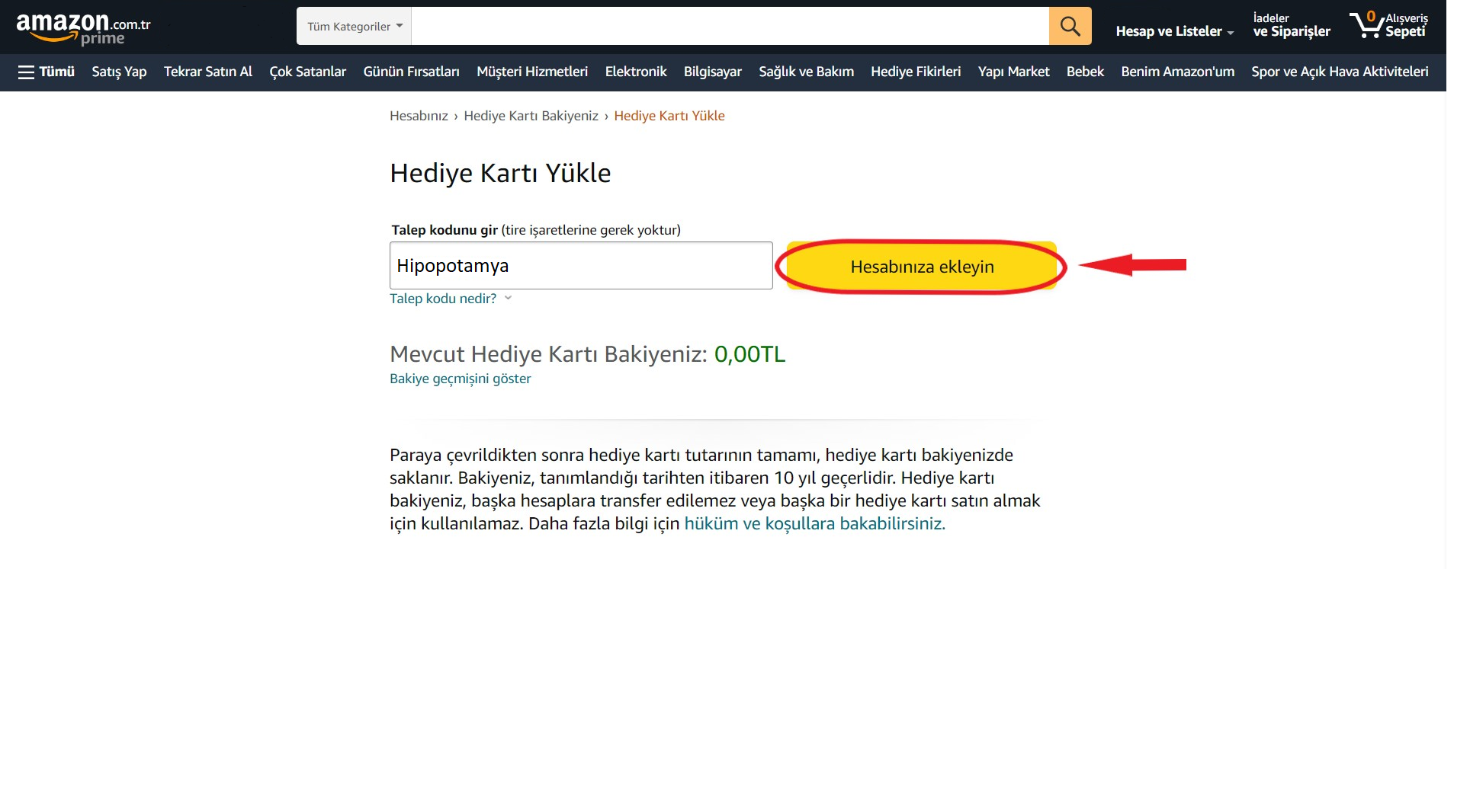 Amazon gift card kodu girme